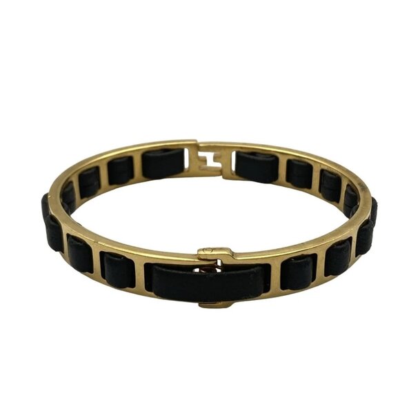 FENDI - Gold Black Hardware Leather Bangle 184-071425 - Picture 3 of 4